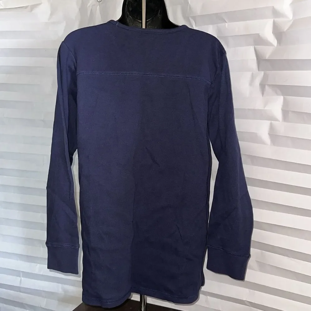 Denim & Company Blouse Medium – Dark Blue Ribbed V-Neck, Everyday Style